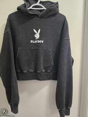 Ladies PLAYBOY Black Cropped Hoodie